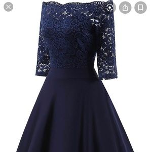 Blue off the shoulder lace high low dress